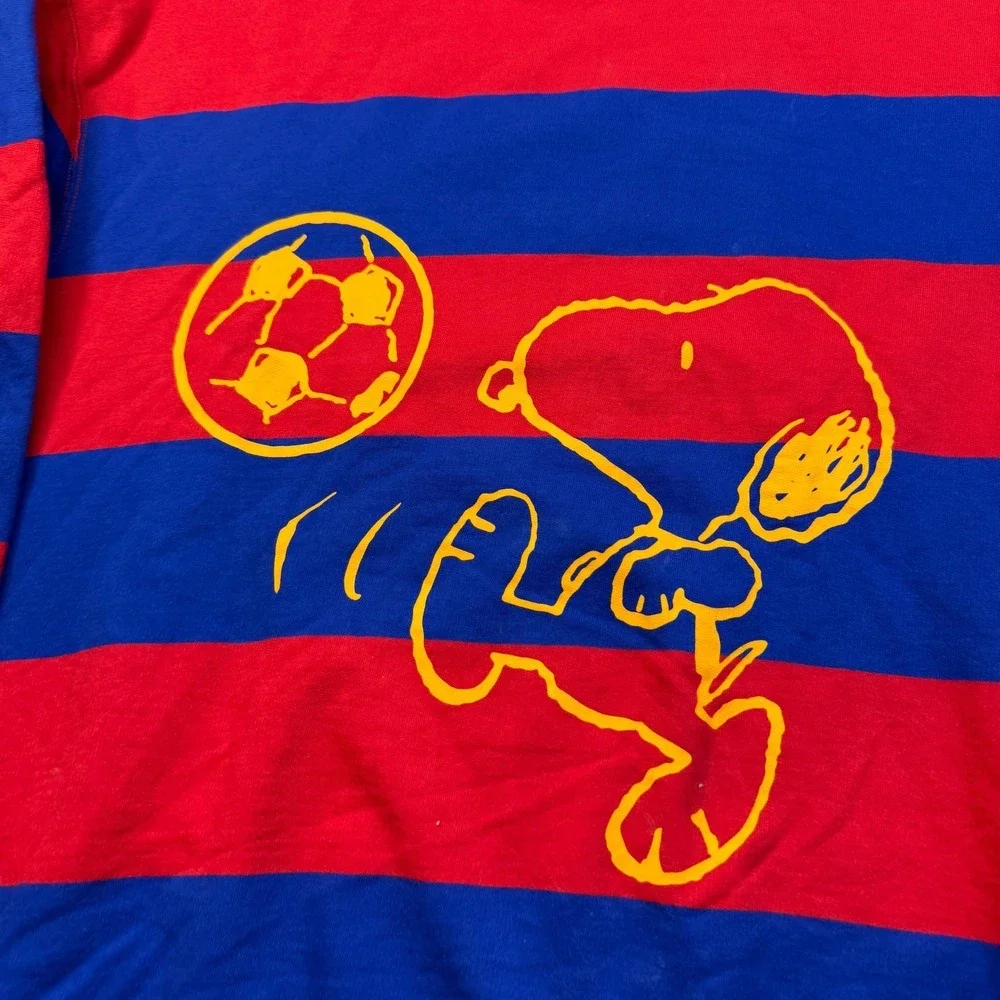 Mens Levis x Peanuts Snoopy Soccer Striped Sweatshirt Red Blue Large